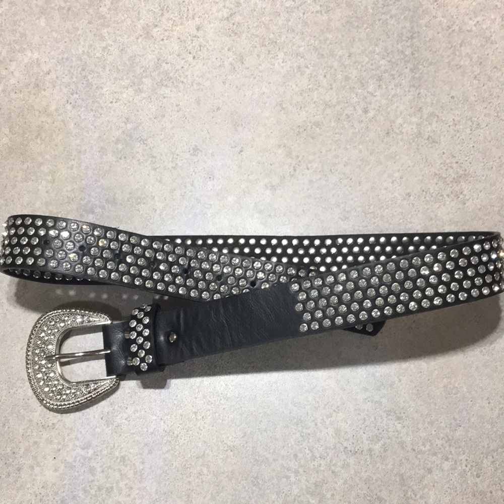 BKE black leather rhinestone belt